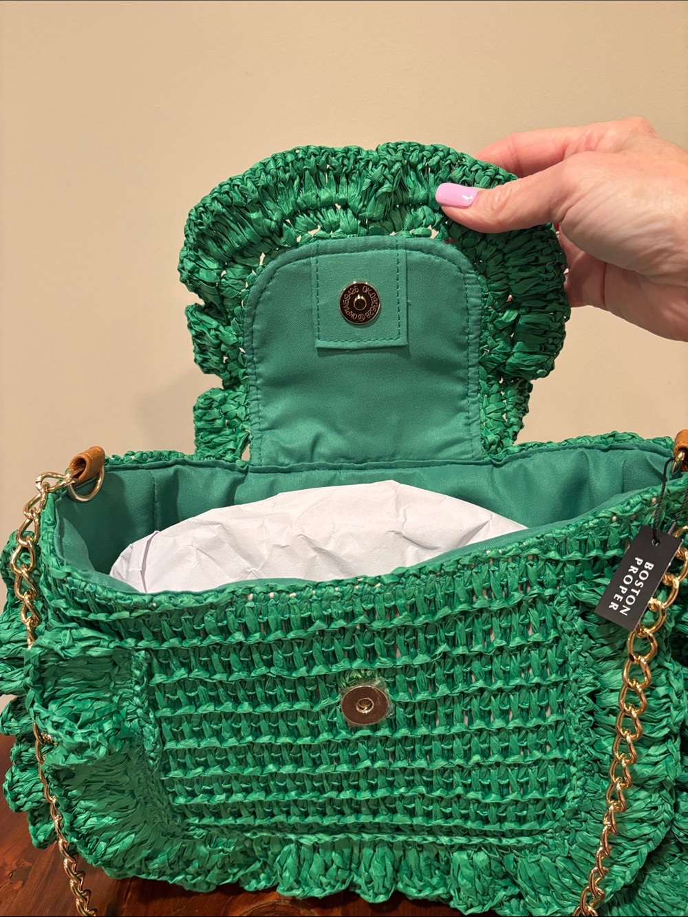 NWT Boston Proper Raffia Ruffle Detail Purse - Picture 4 of 11